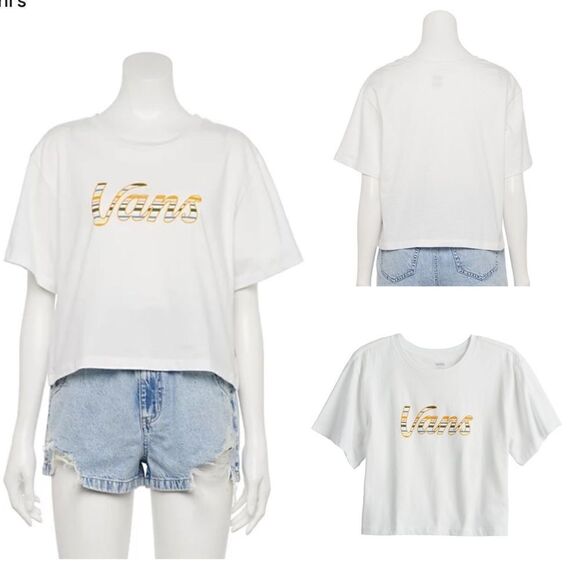 VANS Scripts Stripe Crop T Shirt NWT - Picture 1 of 8